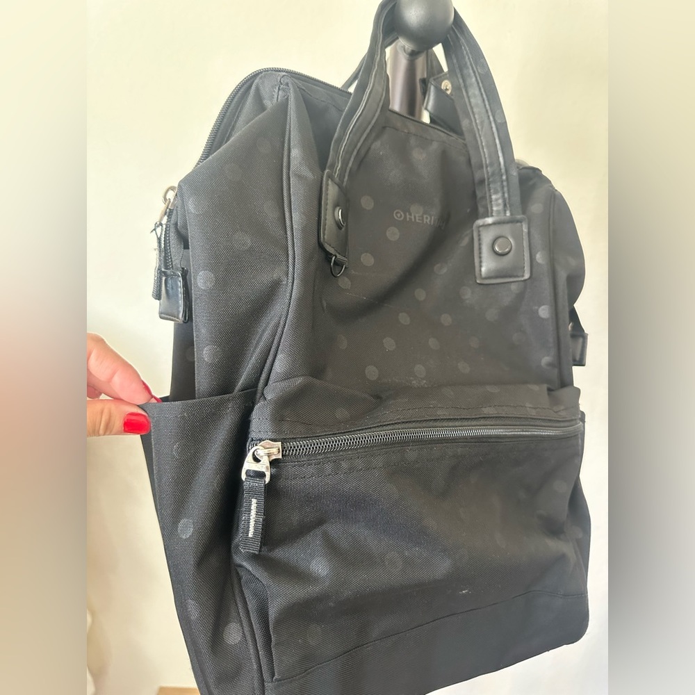 Black pokadot backpack